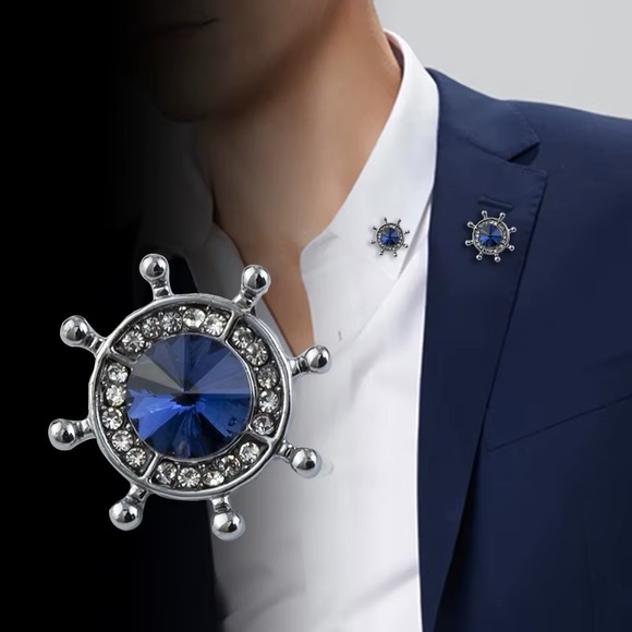 Other - Crystal Ship Wheel Lapel Pin - Men's Accessory